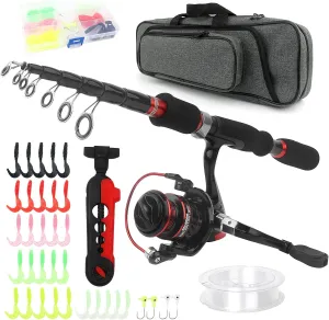 Fishing Rod and Reel Combo,Carbon Fiber Telescopic Fishing Pole Kit with Spinning Reel,Fishing Line,Fishing Lures Kit and 44CM Carrier Bag for Fishing Travel Lover