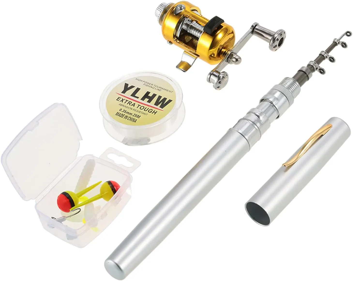 Fishing Rod Reel Combo Set Mini Telescopic Portable Pocket Pen Fishing Rod Pole and Reel Aluminum Alloy Fishing Line Soft Lures Baits Jig Hooks