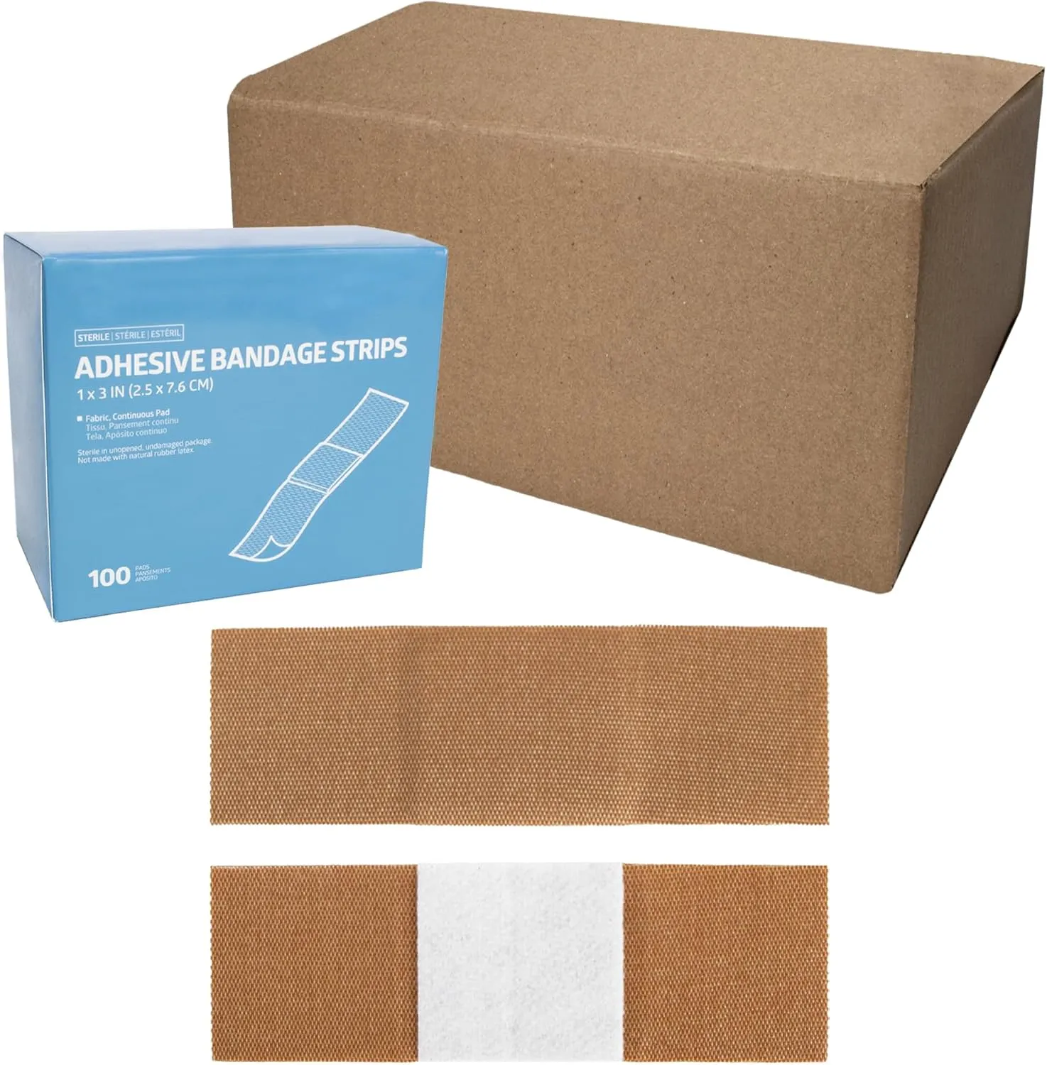 Flexible Fabric Adhesive Bandage Strips, 1” x 3”, 1200 Sterile Bandages for First Aid Kit Wound Care & Protection, 12 Boxes