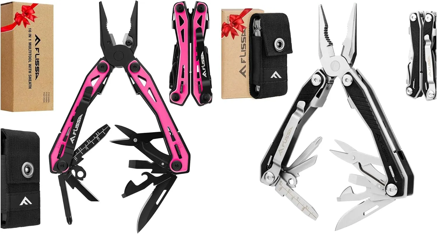 FLISSA 16-in-1 Pink Multi Tool Pliers and Blcak Multi Tool with G10 Handle