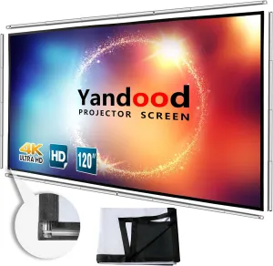 Foldable Projector Screen 120 inch with Lightweight Telescopic Pole Frame Wall Mounted Anti-Crease Black Backing Silver Portable Projection Screen