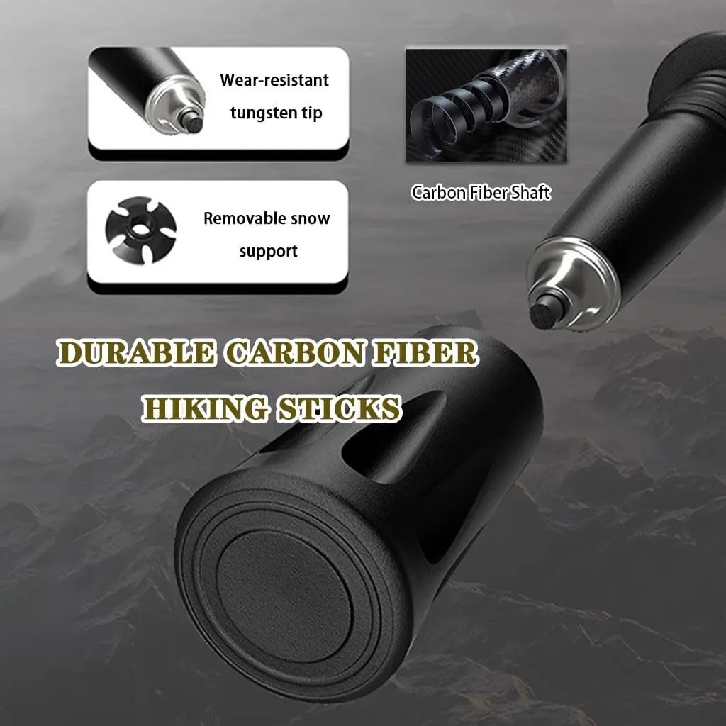 Foldable Trail Poles for Seniors 2 Pcs Telescopic Walking Sticks, Shock-Absorbent Trekking Poles, Carbon Fiber Shaft, Portable Mobility Aid