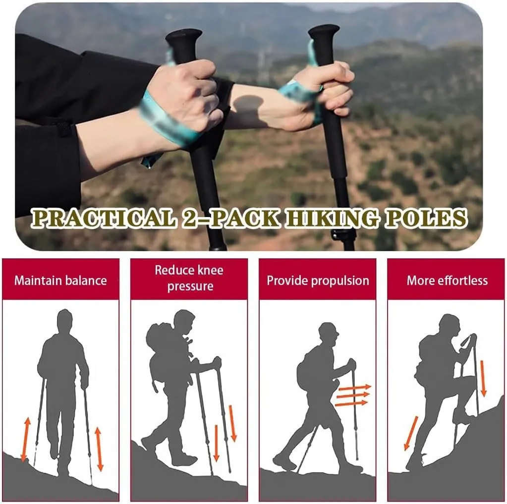 Foldable Trail Poles for Seniors 2 Pcs Telescopic Walking Sticks, Shock-Absorbent Trekking Poles, Carbon Fiber Shaft, Portable Mobility Aid