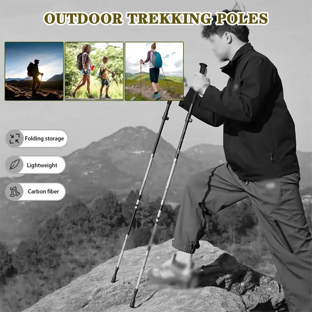 Foldable Trail Poles for Seniors 2 Pcs Telescopic Walking Sticks, Shock-Absorbent Trekking Poles, Carbon Fiber Shaft, Portable Mobility Aid