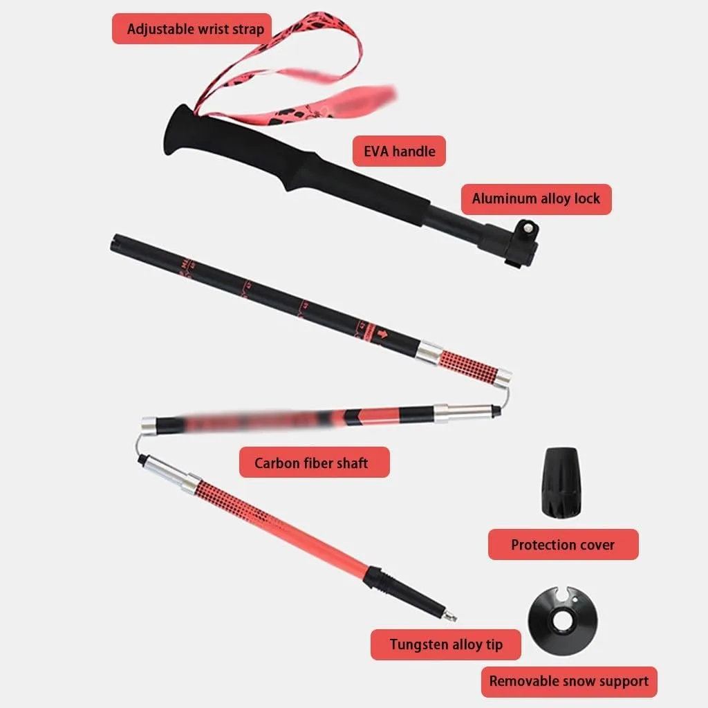 Foldable Trail Poles for Seniors 2 Pcs Telescopic Walking Sticks, Shock-Absorbent Trekking Poles, Carbon Fiber Shaft, Portable Mobility Aid