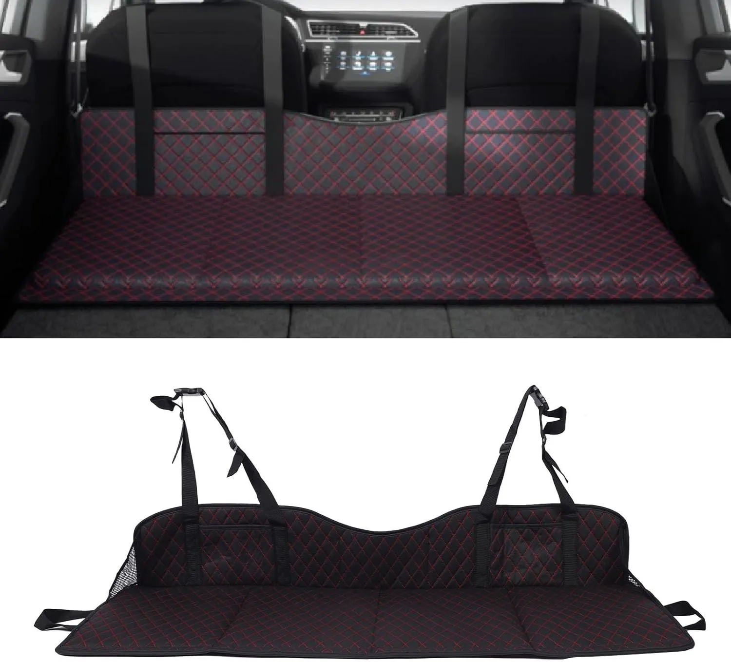Folding Car Rear Seat Mattress Extension Plate, Foldable Car Back Seat Extender, Increase Trunk and Car Bed Camping Space Portable Travel SUV Mattress for Sleeping Outback (Black)