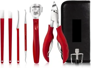 Foot Pedicure Set Toe Nail Correction Thick Nails Ingrown Toenails Nippers Cutters Dead Skin Dirt Remover Manicure Tool (Color : 7pcs-red)