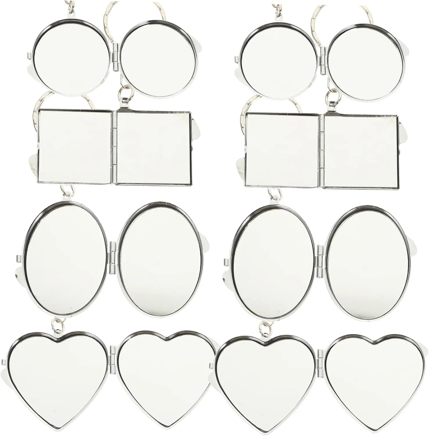FRCOLOR 8Pcs Mini Compact Mirror Keychain Double Sided Travel Mirrors for Purse DIY Keyring Pendant Includes Heart Shapes Ladies