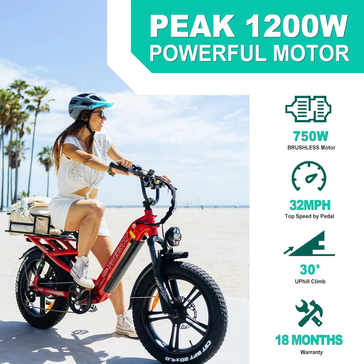 FREESKY Step-Thru Commuter Electric Bike 1200W Motor 28MPH Adults Ebike - 105 Mile Long Range with 48V 25Ah Samsung Cell Battery, 20x4 Fat Tire All-Terrain Bicycle, Full Suspension for Women & Men