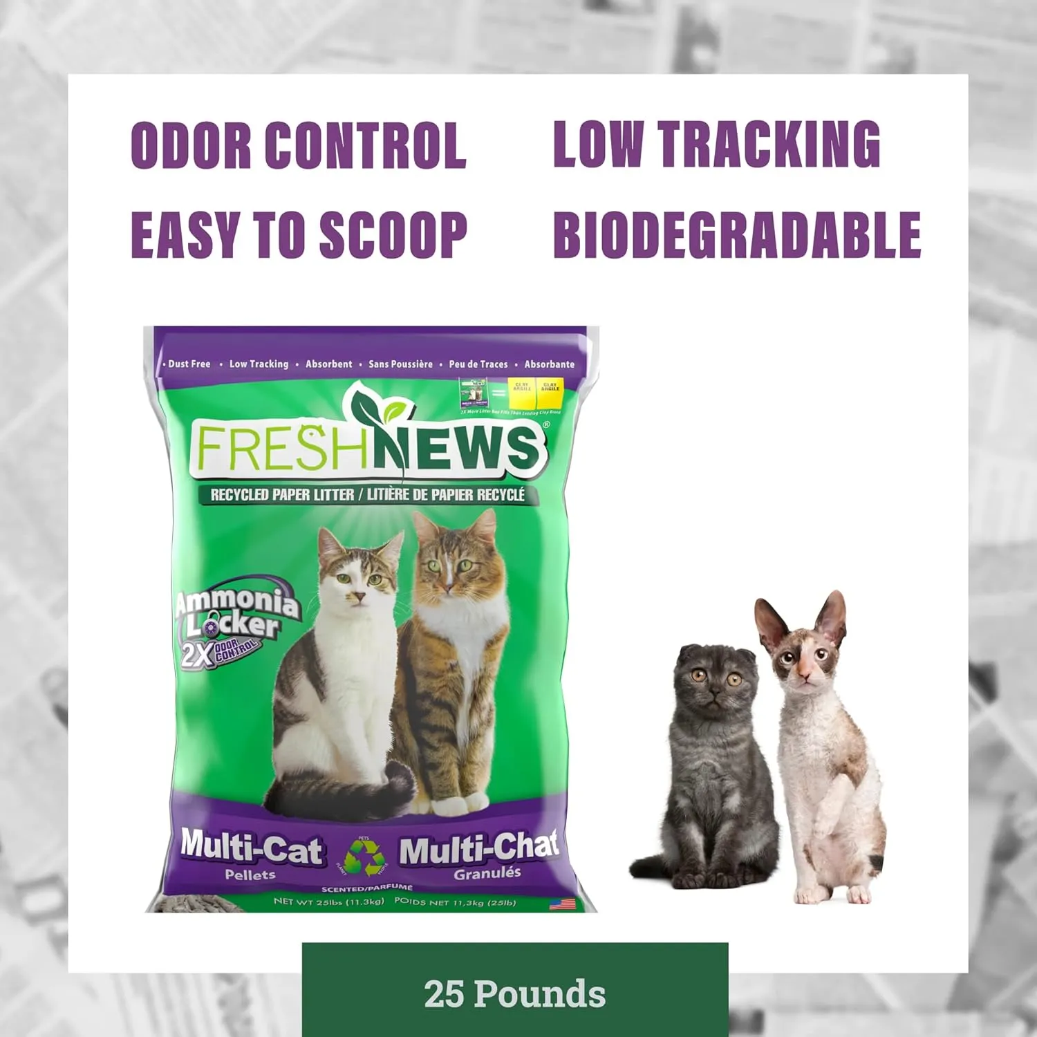 Fresh News Multi-Cat Non Clumping Paper Cat Litter, 25 Pound