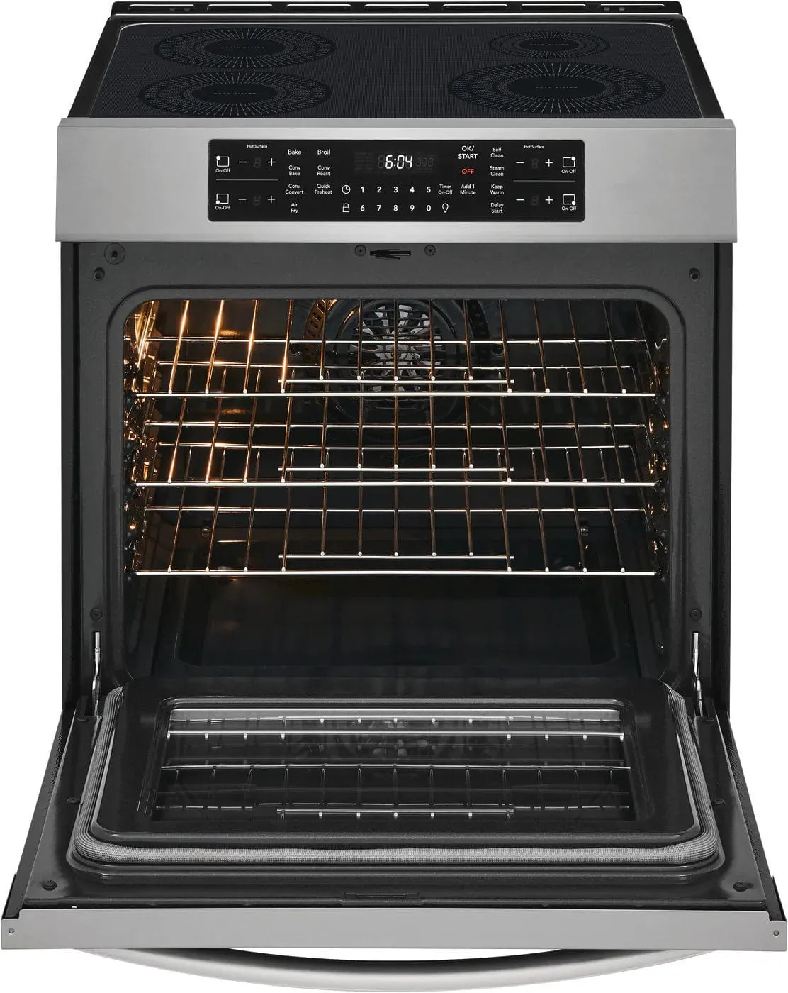 Frigidaire Gallery CGIH3047VF Range, 30" Exterior Width, Electric Range, Self Clean, Induction Elements, Convection, 4 Burners, Stainless Steel