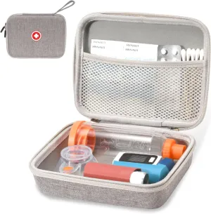 Fukumi Hard Travel Case for Asthma Inhaler and Accessories - Mesh Pocket, For Kids and Adults, Grey
