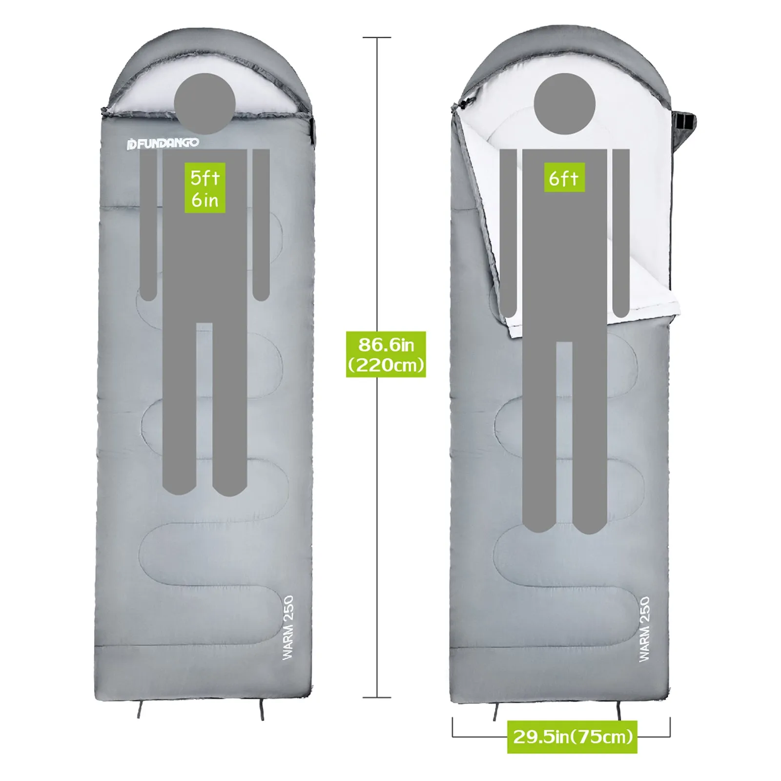 FUNDANGO WARM 250 Sleeping Bag-Envelope With Hood