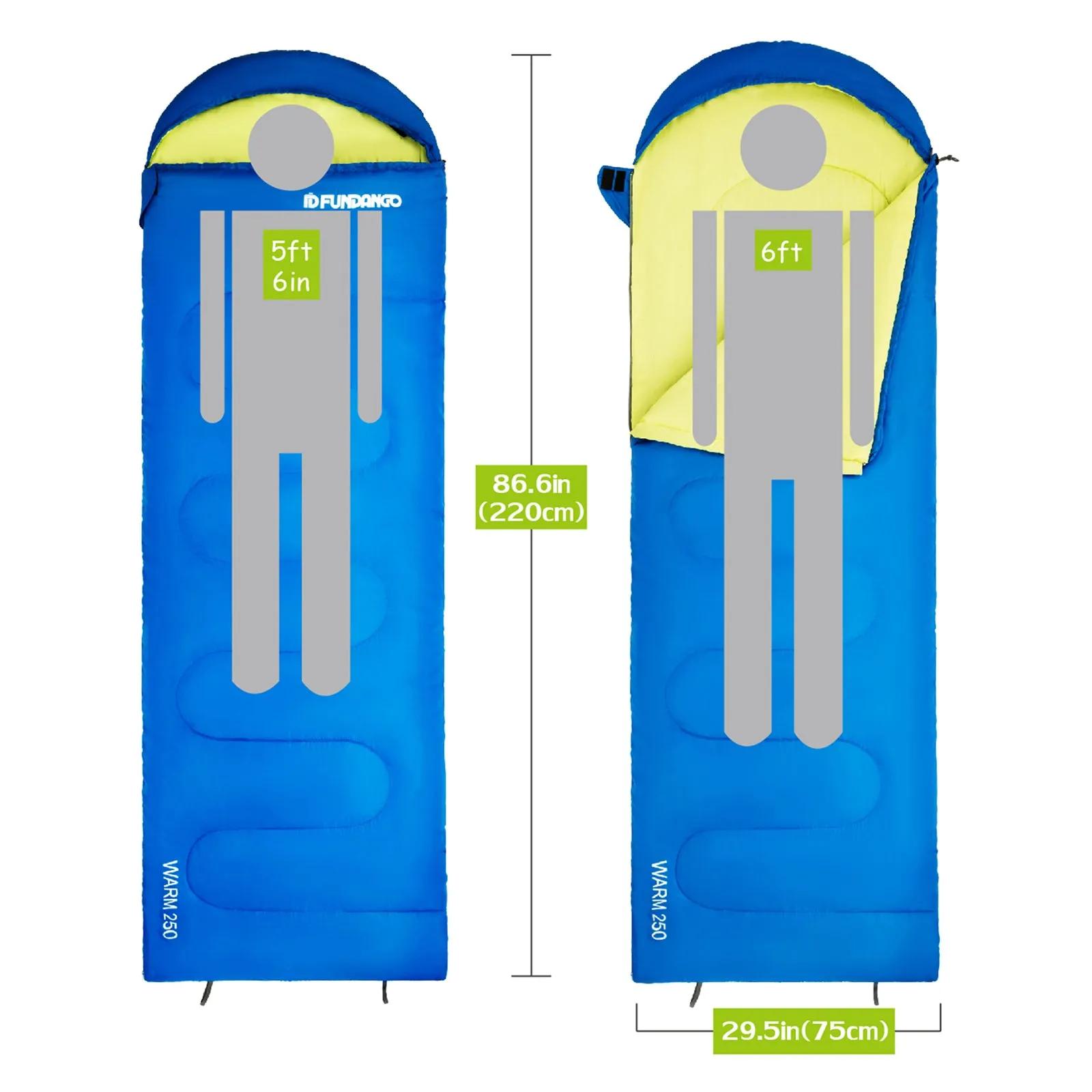 FUNDANGO WARM 250 Sleeping Bag-Envelope With Hood