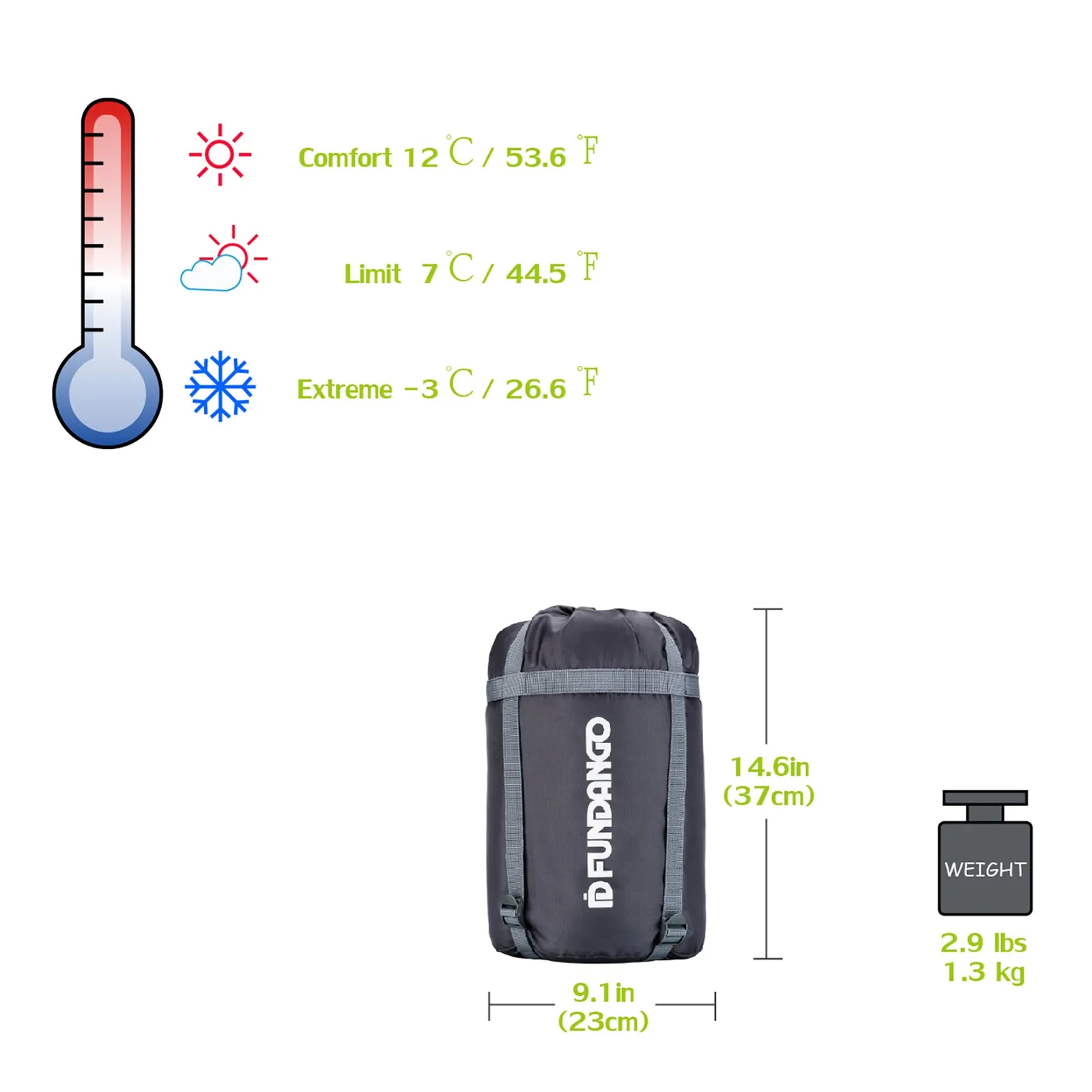 FUNDANGO WARM 250 Sleeping Bag-Envelope With Hood