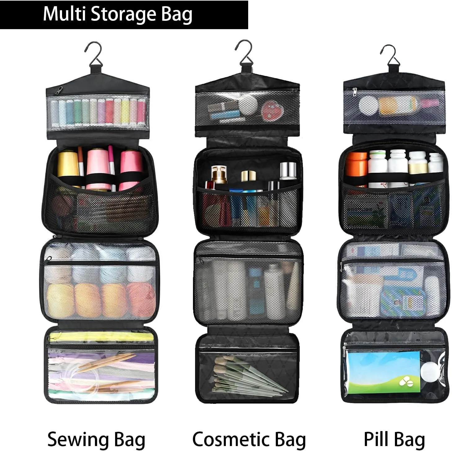 Fustylead Black and White Skull and Crow Large Medicine Bag Travel Pill Bottle Organizer with Zipper, Empty First Aid Bag for Camping Hiking Outdoors