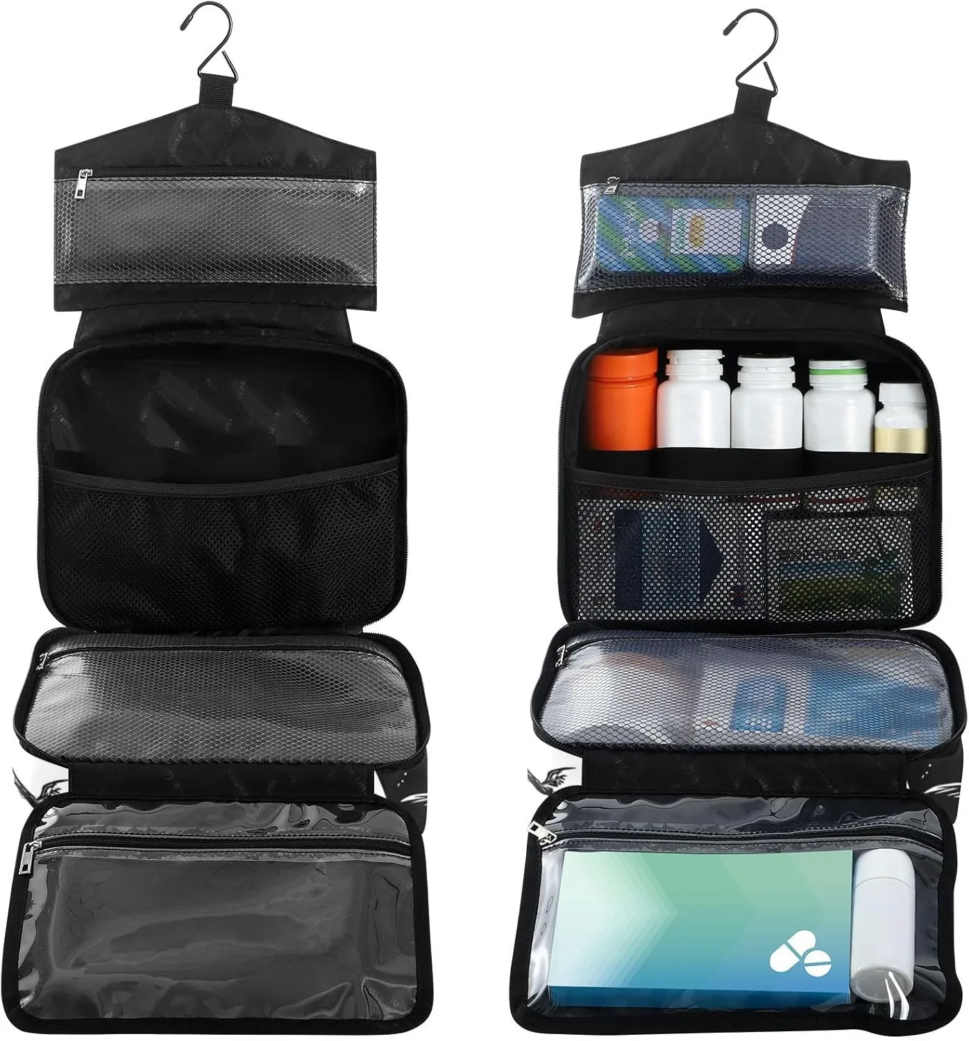 Fustylead Black and White Skull and Crow Large Medicine Bag Travel Pill Bottle Organizer with Zipper, Empty First Aid Bag for Camping Hiking Outdoors