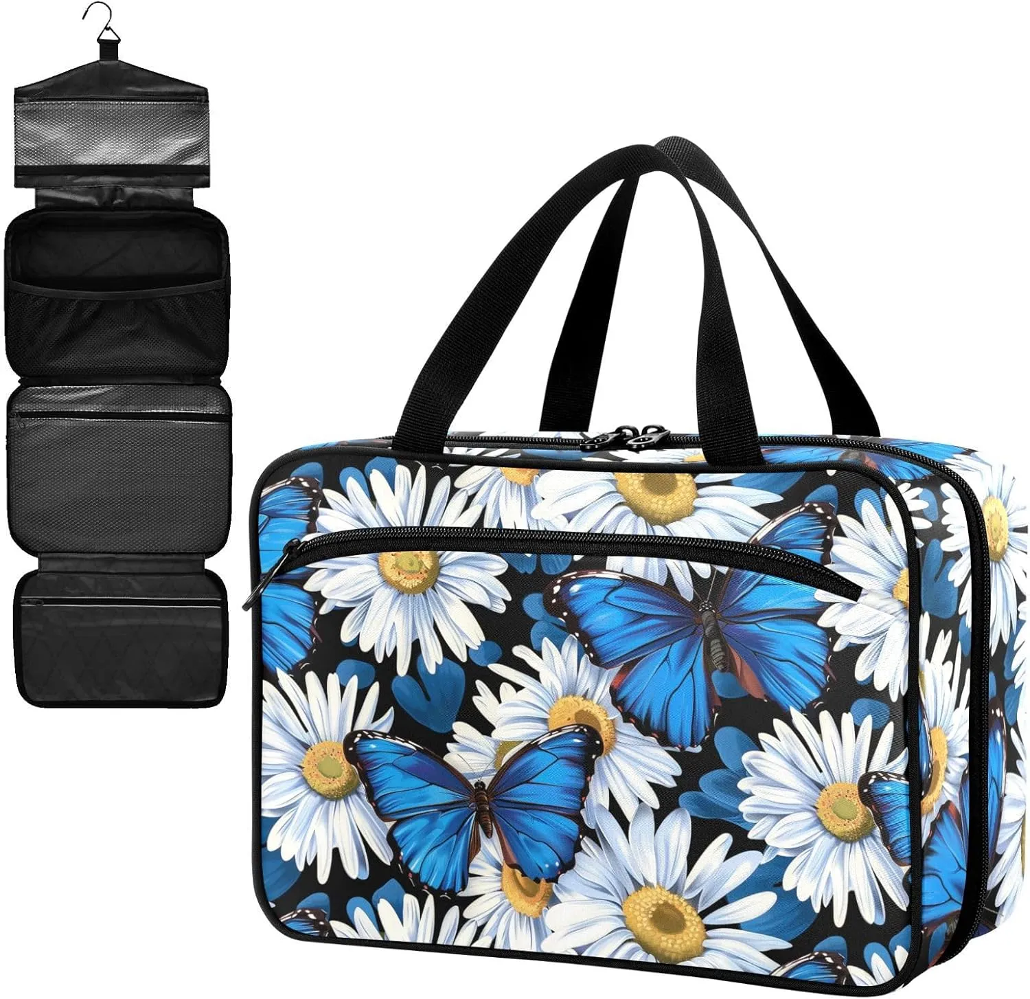 Fustylead Vibrant Blue Morpho Butterfly and Daisy Large Medical Storage Bag with Zipper Empty First Aid Bag Trauma Kit for Traveling Hiking Camping Backpacking