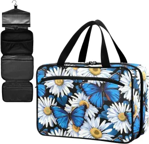 Fustylead Vibrant Blue Morpho Butterfly and Daisy Large Medical Storage Bag with Zipper Empty First Aid Bag Trauma Kit for Traveling Hiking Camping Backpacking