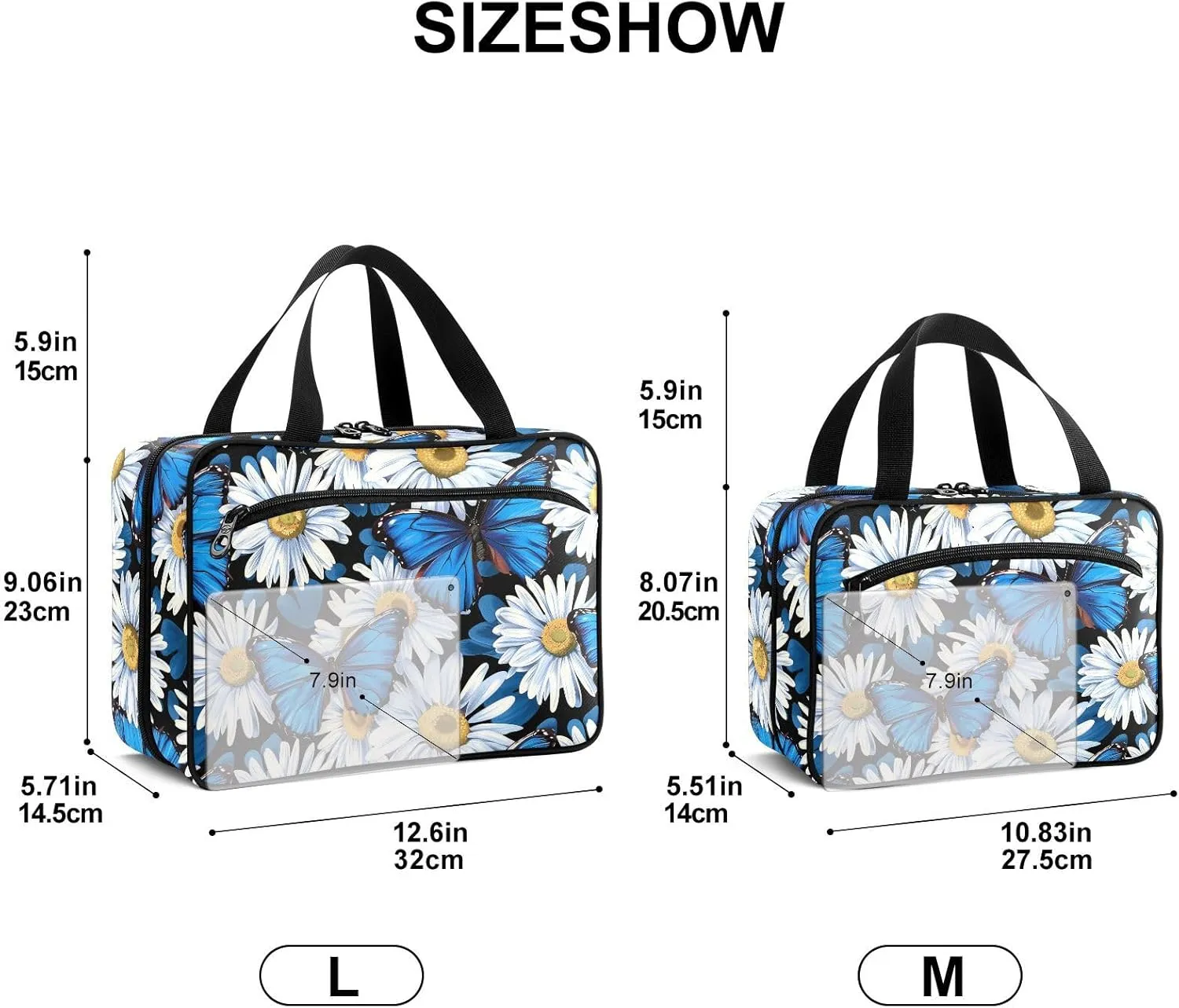 Fustylead Vibrant Blue Morpho Butterfly and Daisy Large Medical Storage Bag with Zipper Empty First Aid Bag Trauma Kit for Traveling Hiking Camping Backpacking