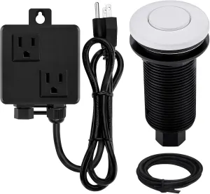 Garbage Disposal SinkTop Air Switch Kit with Long Button,White,Brass Made Cover