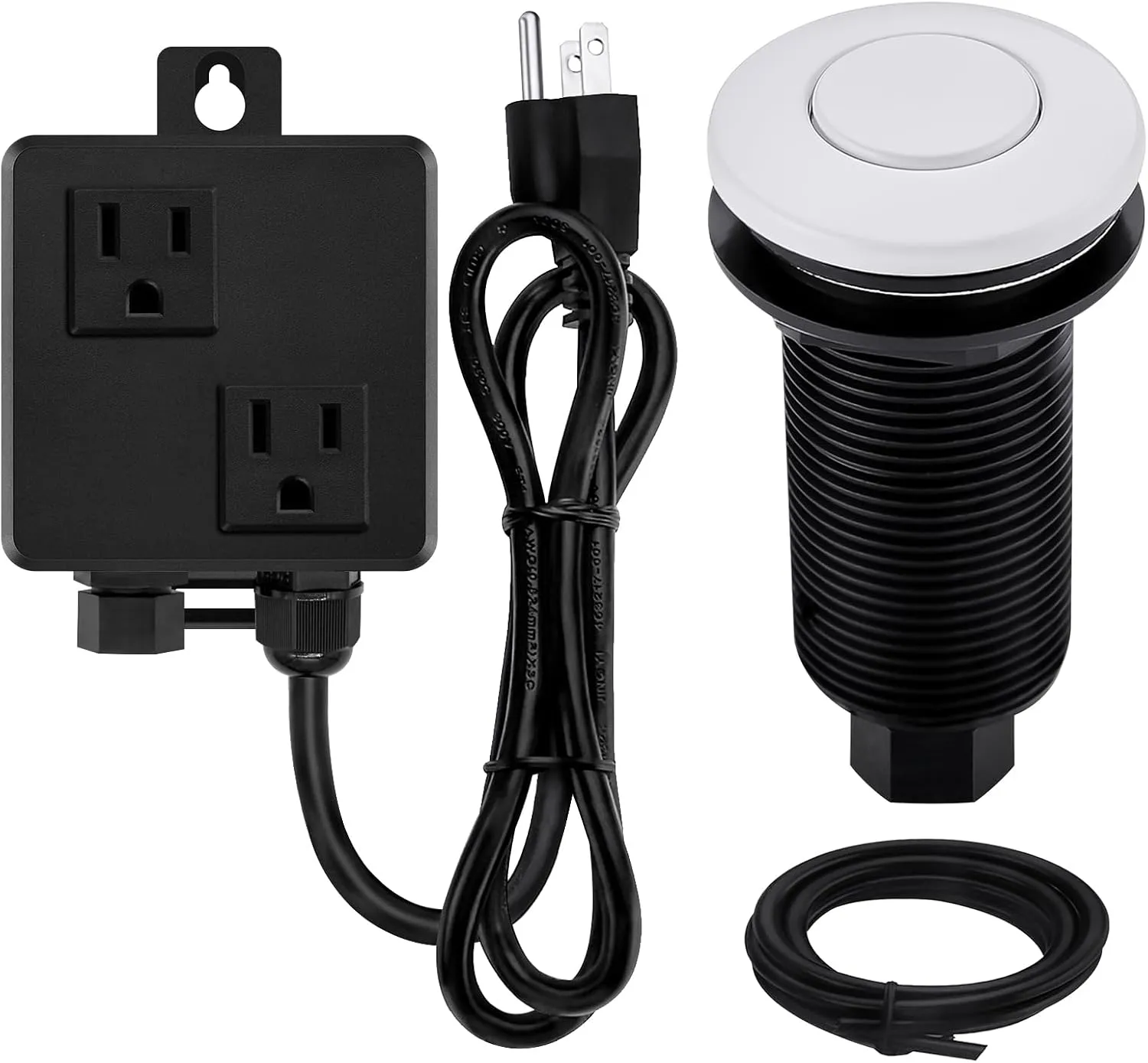 Garbage Disposal SinkTop Air Switch Kit with Long Button,White,Brass Made Cover