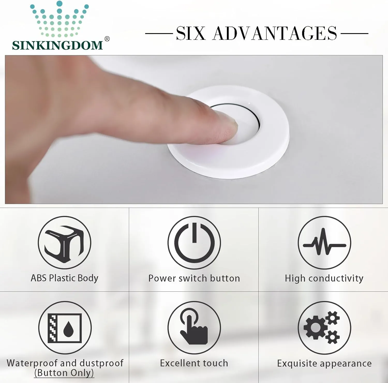 Garbage Disposal SinkTop Air Switch Kit with Long Button,White,Brass Made Cover