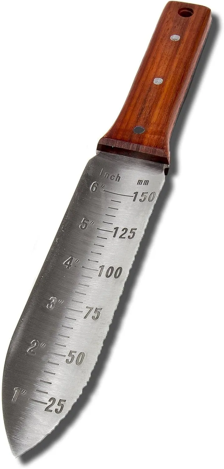 Garden Guru Hori Hori Gardening Knife for Weeding, Digging, Pruning, and Cultivating - Stainless Steel Full Tang Blade | Marks for Measuring Planting Depth