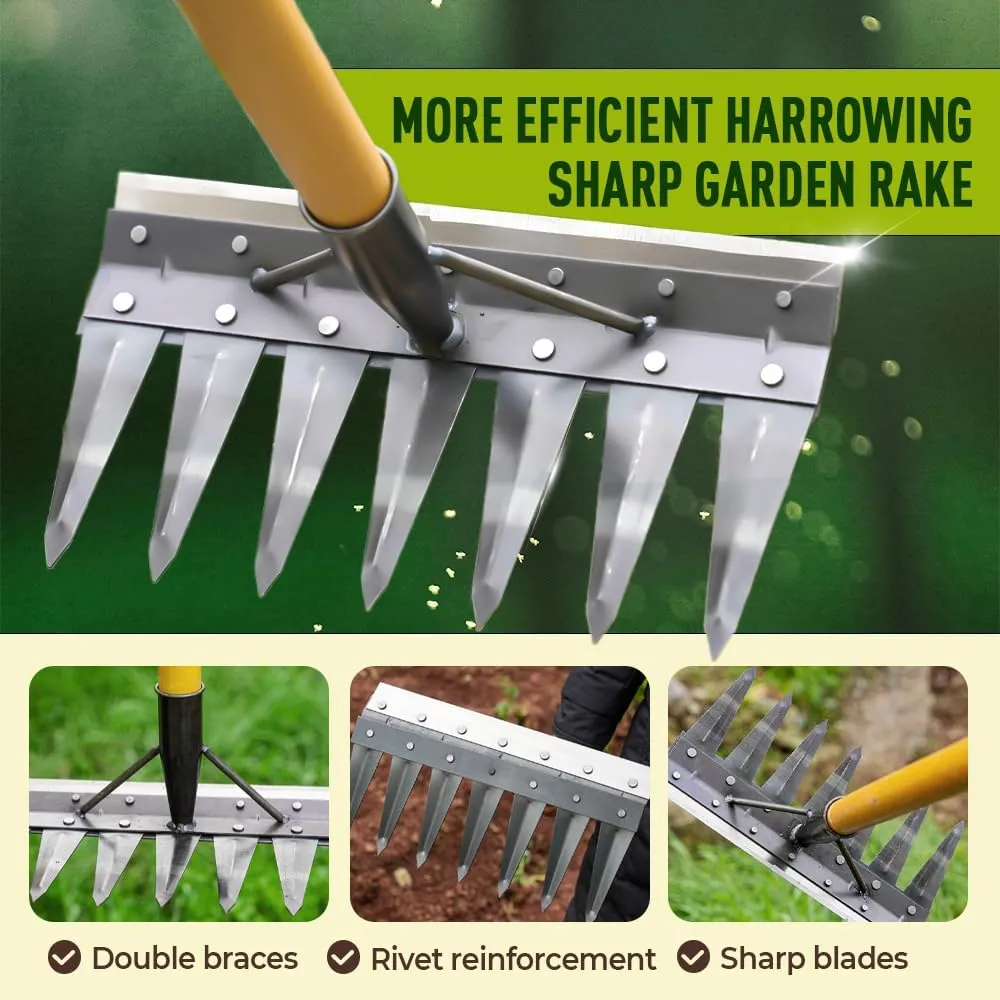 Gardenia Iron Weeding Rake, 2/3/4/5 /7Teeth Carbon Steel Garden Weeder Rakes,Iron rake for Gardening and Weeding Head Heavy Duty Rake (Without Stick) (3 Toothed)