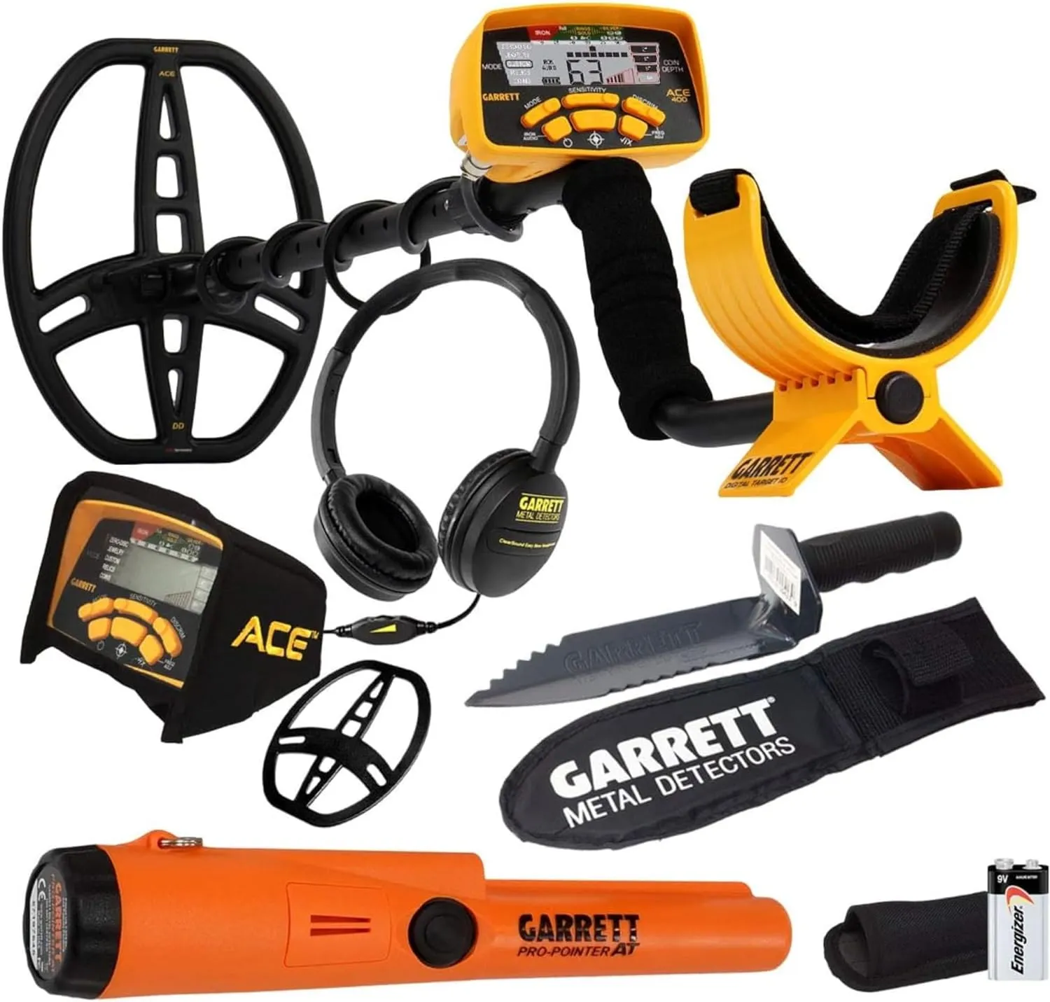 Garrett ACE 400 - Metal Detector for Adults Professional - Comes with Pro Pointer at, Headphones, Edge Digger, Double D Waterproof Search Coil, and Pinpointer Holster
