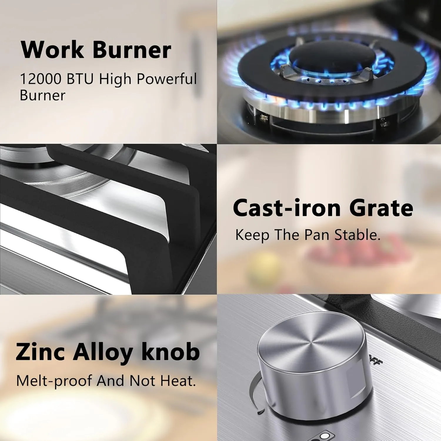 Gas Cooktop 12 inch, Built-in Gas Stove Top with 2, 12 Inch NG/LPG Convertible Cooktops, Dual Burner Propane Cooktop with Thermocouple Protection, Stainless Steel
