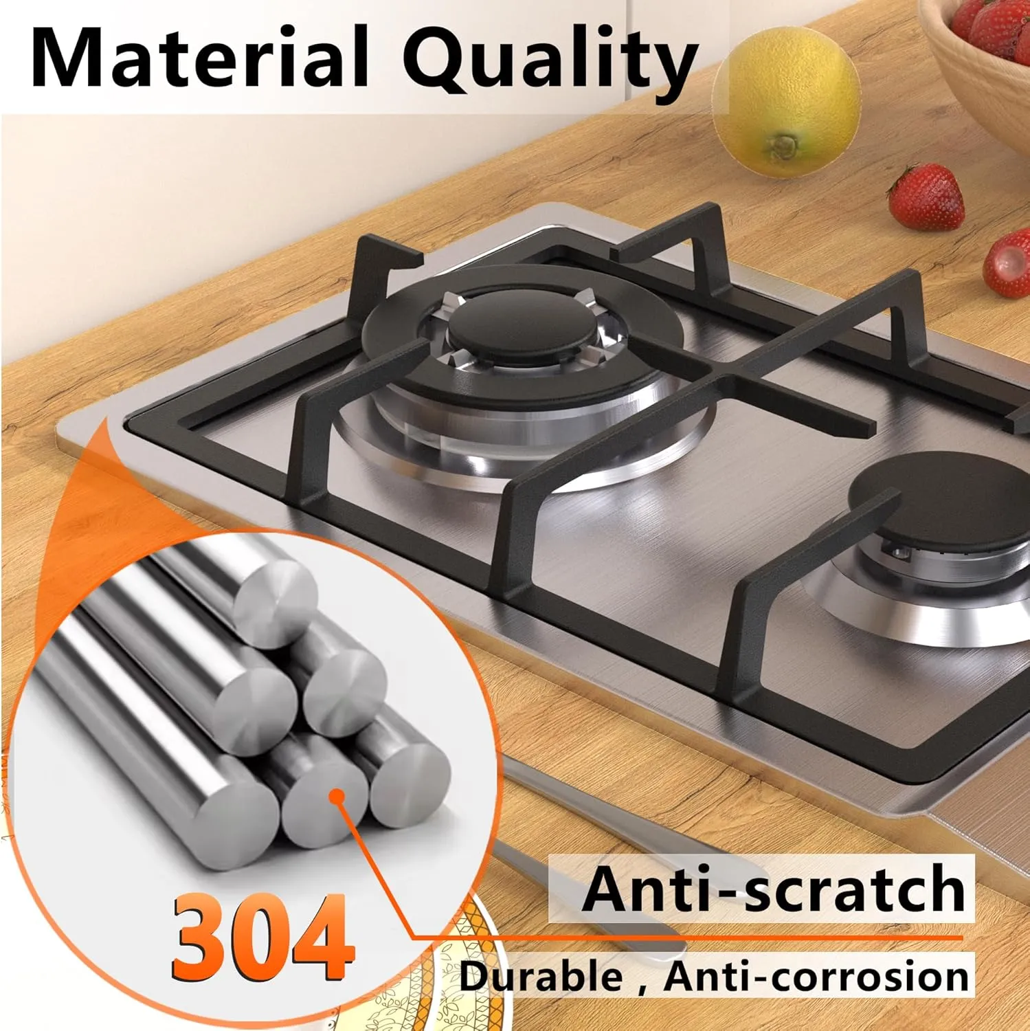 Gas Cooktop 12 inch, Built-in Gas Stove Top with 2, 12 Inch NG/LPG Convertible Cooktops, Dual Burner Propane Cooktop with Thermocouple Protection, Stainless Steel