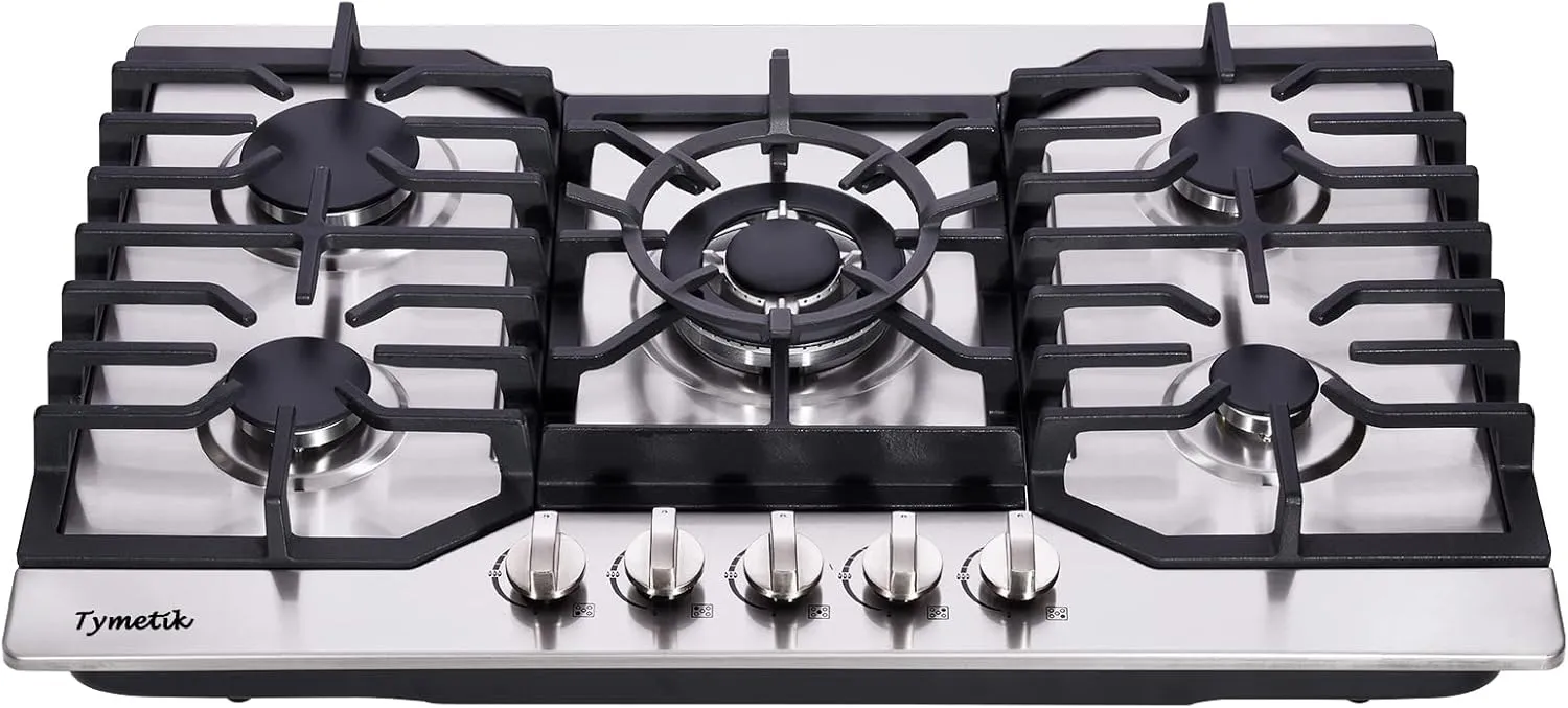 Gas Cooktop 30 Inch, 5 High Efficiency Burners Gas Stovetop Stainless Steel Built-in Gas Stove Top Propane/Natural Gas Convertible Gas Hob