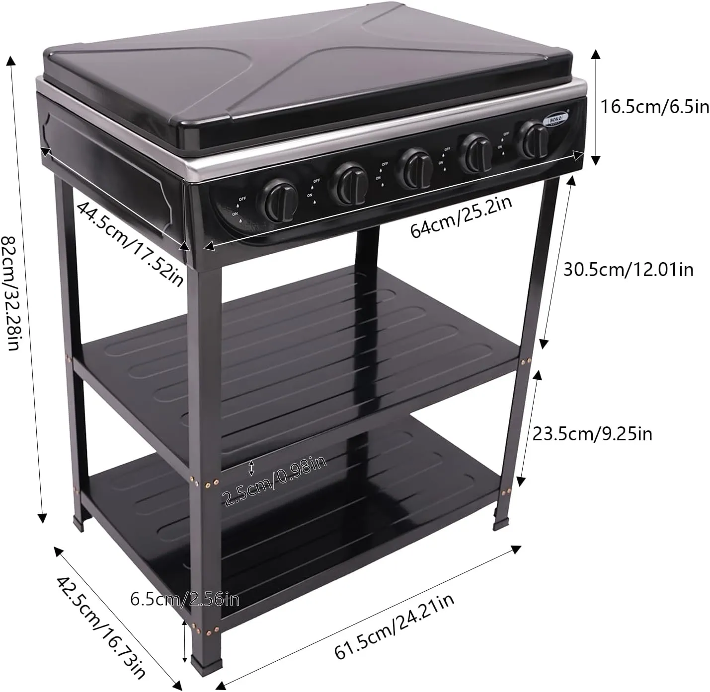 Gas Stove Portable Stove 5 Burner, with Support Leg Stand and Wind Blocking Cover Adapter Manual Ignition Camping Stove, for Home Use, for RV, Apartment, Outdoor Cooking(No Hose) (Black)