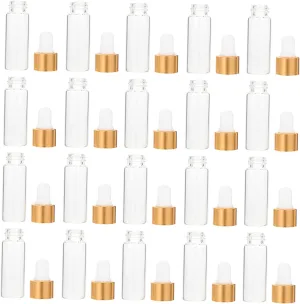 Gatuida 50pcs Essential Oil Bottle Cosmetic Travel Bottles Oil Bottles Liquid Mini Size Clear Refillable Perfume Bottle Travel Portable Voyage Dropper Bottle Packaging Bottle Golden