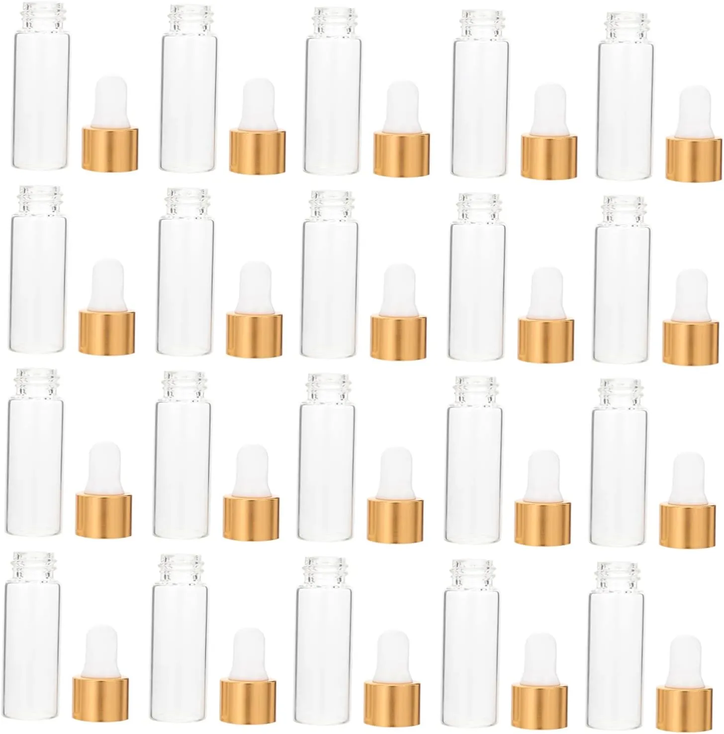 Gatuida 50pcs Essential Oil Bottle Cosmetic Travel Bottles Oil Bottles Liquid Mini Size Clear Refillable Perfume Bottle Travel Portable Voyage Dropper Bottle Packaging Bottle Golden