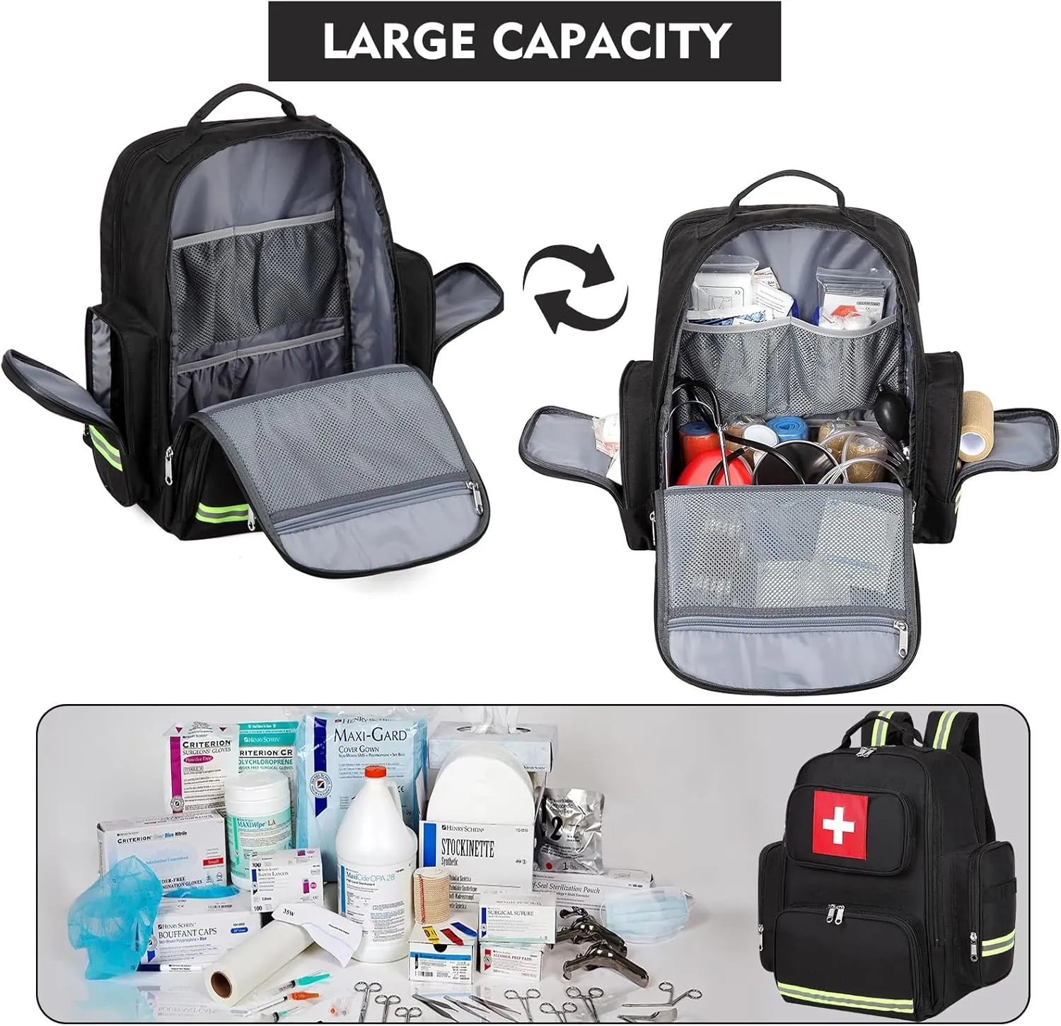 Gatycallaty First Aid Backpack Medical Emt First Responder Bag Empty Ems Emergency Home Health Hiking Trauma Travel Camping (black, Large)