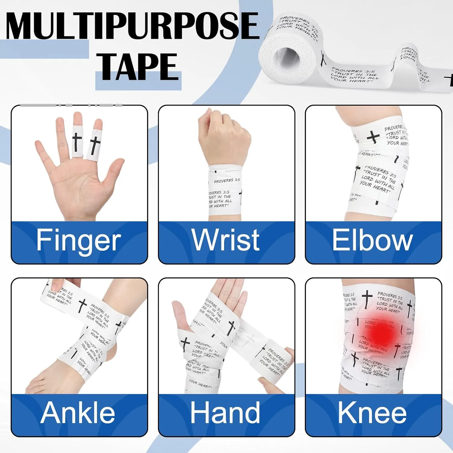 Geiserailie 12 Pcs Christian Athletic Tape with Cross Sports Tape 2in x 23ft Easy Tear Jesus Athletic Wrist Tape for Sports Trainers Gymnastics Boxing Athlete First Aid Injury Wrap