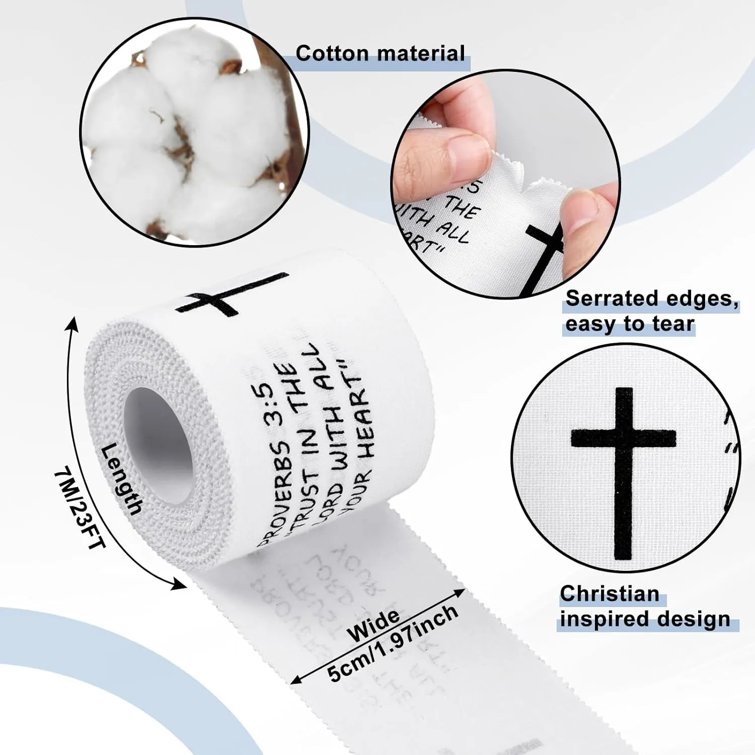 Geiserailie 12 Pcs Christian Athletic Tape with Cross Sports Tape 2in x 23ft Easy Tear Jesus Athletic Wrist Tape for Sports Trainers Gymnastics Boxing Athlete First Aid Injury Wrap