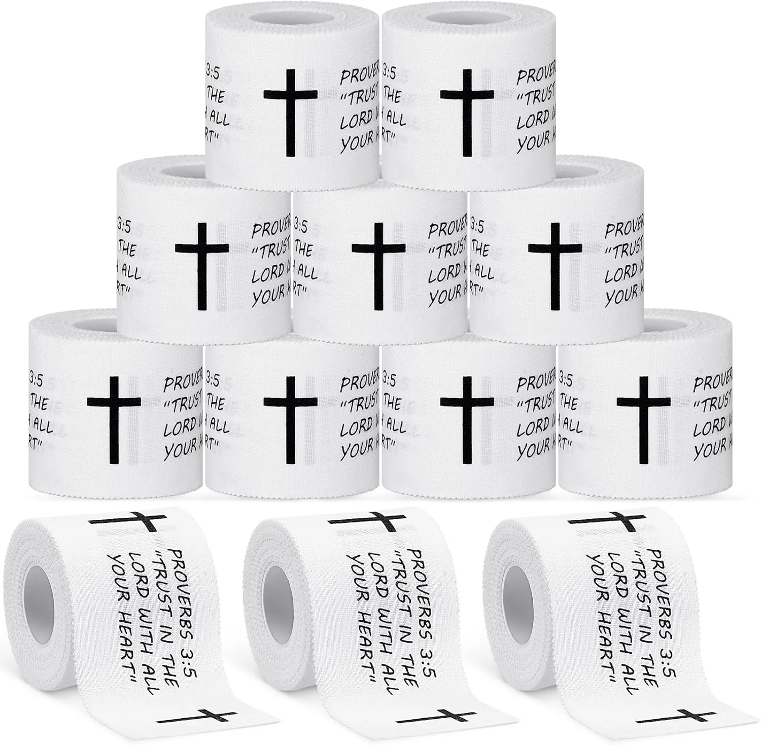 Geiserailie 12 Pcs Christian Athletic Tape with Cross Sports Tape 2in x 23ft Easy Tear Jesus Athletic Wrist Tape for Sports Trainers Gymnastics Boxing Athlete First Aid Injury Wrap