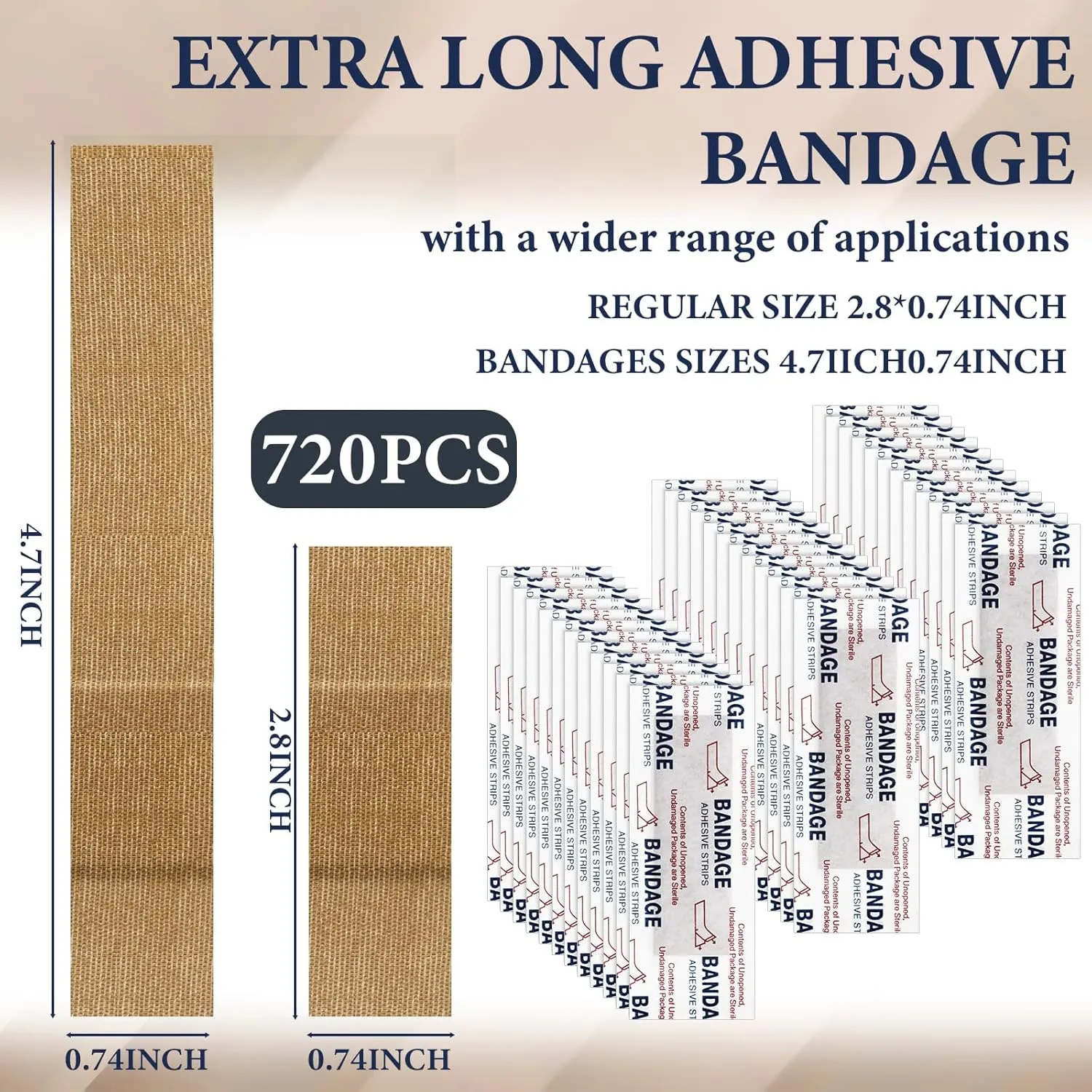 Geiserailie 360 Pcs Extra Long Flexible Fabric Bandages 4.72 x 0.79 Inch Adhesive Strip Bandages Non Latex Finger Bandages for Oversized Hands and Feet Construction Workers Carpenters