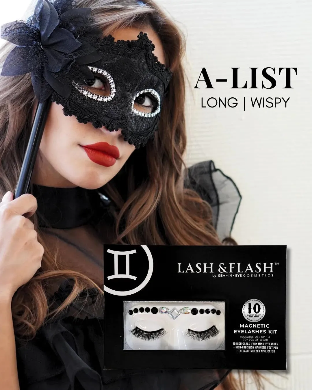 Gem in Eye Magnetic Eyelashes with Eyeliner Kit Travel Set | Fake Eyelash Liner & Eyelash Applicator | Faux Mink Elegance On-The-Go || Easy Apply