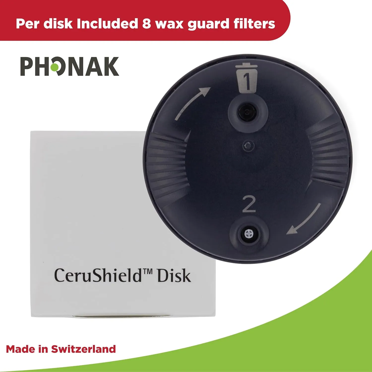 Genuine OEM Switzerland Wax Guards Filters, Cerushield Disk v2.0 098-0445 Accessories for Phonak Hearing Aid Audeo Marvel Paradise Lumity Hearing Aid only SDS 4.0 Receiver -10 pack/80 Filter Total