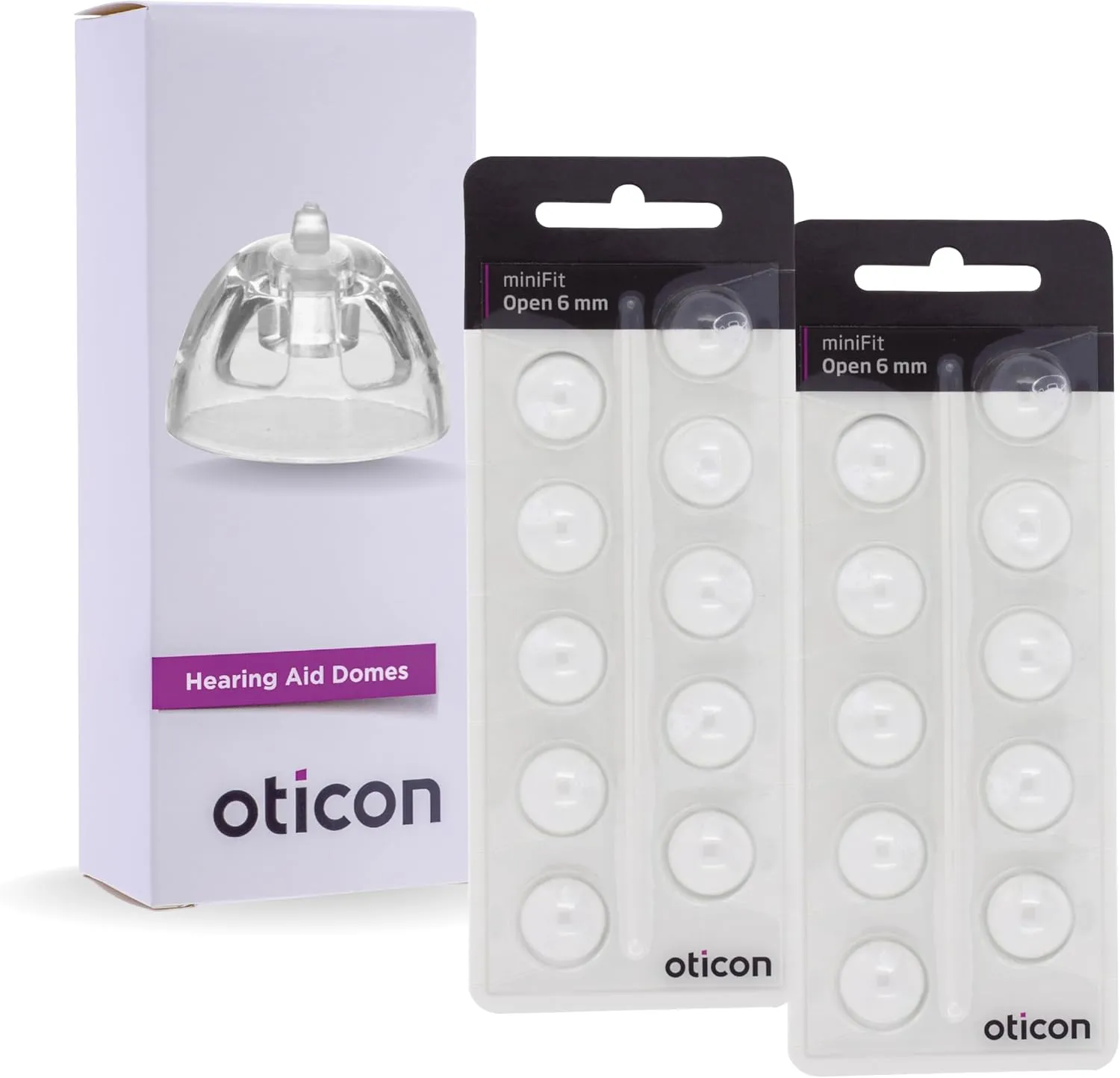 Genuine Oticon Hearing Aid Domes Minifit Open 6mm (0.24 inches - Too Small), Oticon Branded OEM Denmark Replacements, Authentic Accessories for Optimal Performance -2 Pack/20 Domes Total