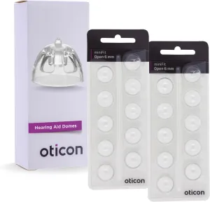 Genuine Oticon Hearing Aid Domes Minifit Open 6mm (0.24 inches - Too Small), Oticon Branded OEM Denmark Replacements, Authentic Accessories for Optimal Performance -2 Pack/20 Domes Total