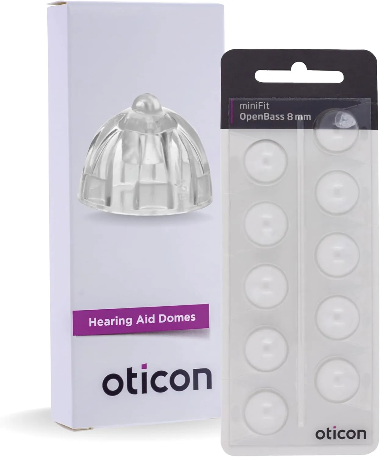 Genuine Oticon Minifit Open Bass 8mm (0.31 inches - Medium) Hearing Aid Domes, OEM Denmark Replacements, Authentic Accessories for Optimal Performance -1 Pack/10 Domes Total
