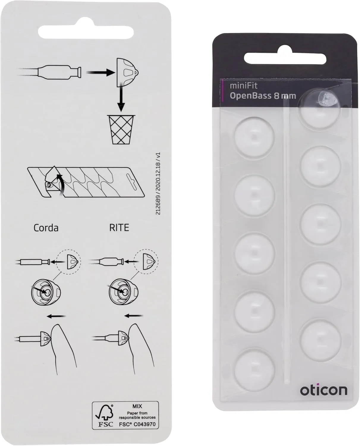 Genuine Oticon Minifit Open Bass 8mm (0.31 inches - Medium) Hearing Aid Domes, OEM Denmark Replacements, Authentic Accessories for Optimal Performance -1 Pack/10 Domes Total