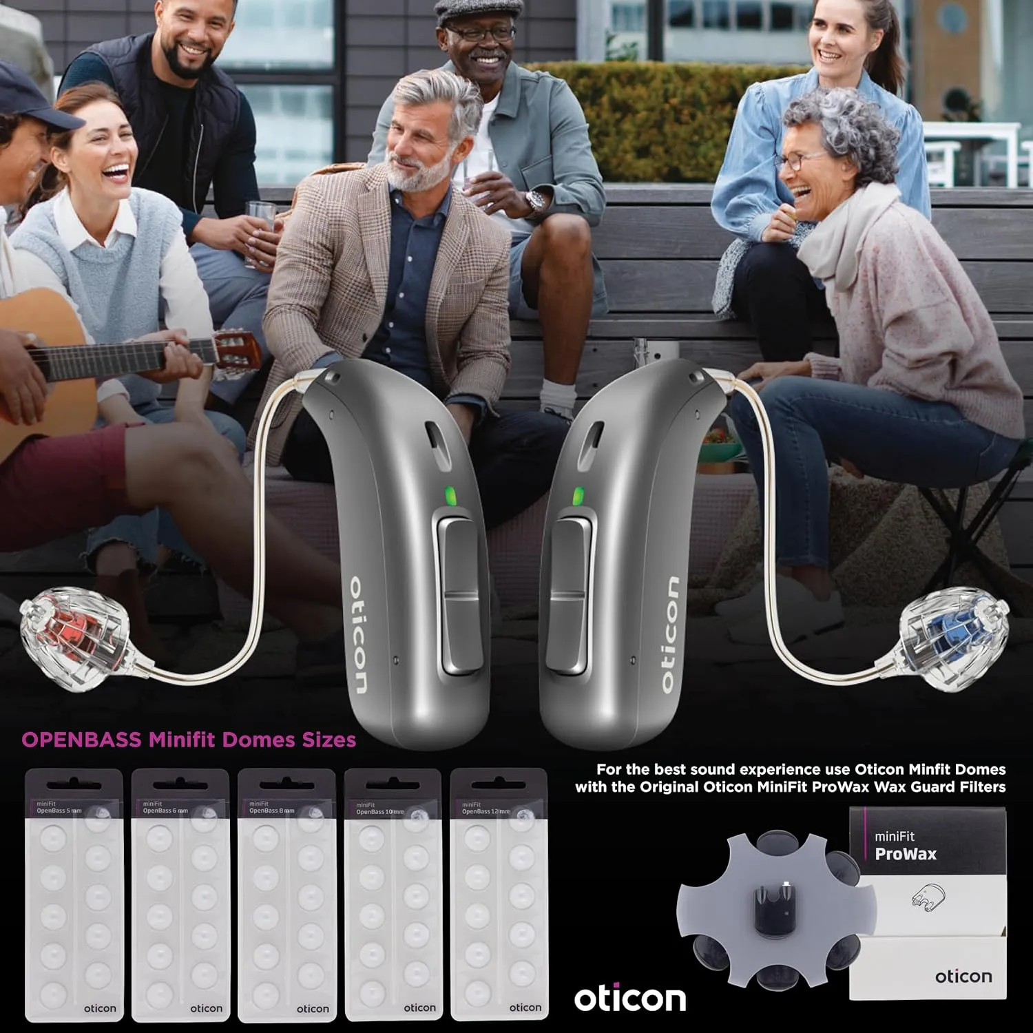 Genuine Oticon Minifit Open Bass 8mm (0.31 inches - Medium) Hearing Aid Domes, OEM Denmark Replacements, Authentic Accessories for Optimal Performance -1 Pack/10 Domes Total