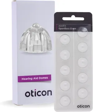 Genuine Oticon Minifit Open Bass 8mm (0.31 inches - Medium) Hearing Aid Domes, OEM Denmark Replacements, Authentic Accessories for Optimal Performance -1 Pack/10 Domes Total
