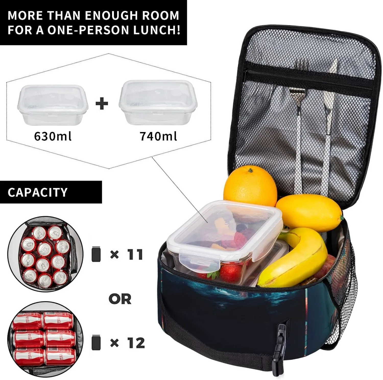 Giant Octopus Lunch Bag for Mens Womens Insulated Reusable Lunch Box with Adjustable Shoulder Strap
